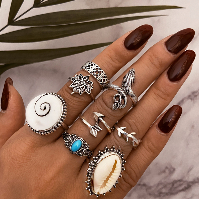 Butterfly Moon Joint Ring Sets for Women Men Boho Lotus Shell Heart Wing Geoemtric Rhinstone Jewelry Anillo