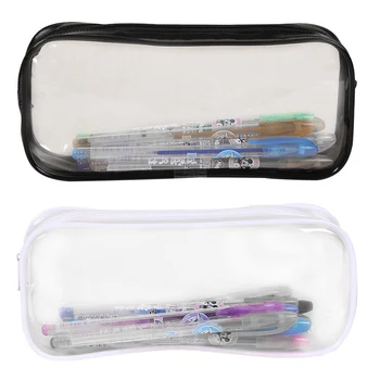 

1 pcs Transparent Pencil Bag Clear PVC Zipper Pencil Case Black White Large Capacity Stationery Pencil Box