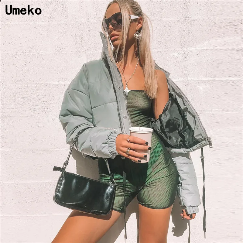 Umeko Harajuku, осенне-зимнее пальто для женщин, однотонная уличная куртка на молнии, для пар, светоотражающая ветровка, женская светящаяся одежда