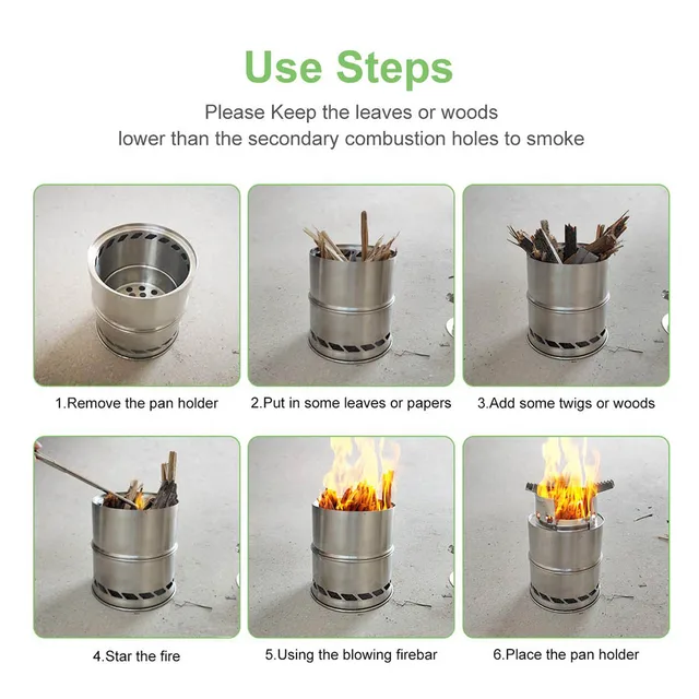 Portable Outdoor Camping Stove Wood Burning Mini Lightweight Stainless Steel  Stove Picnic BBQ Cooker Travel Adventure Tools 5