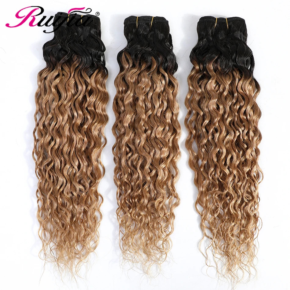 T1B 27 Colored Ombre Water Wave Human Hair Peruvian Weave Bundles Non Remy Human Hair 1 3 4 Bundles Straight Weft