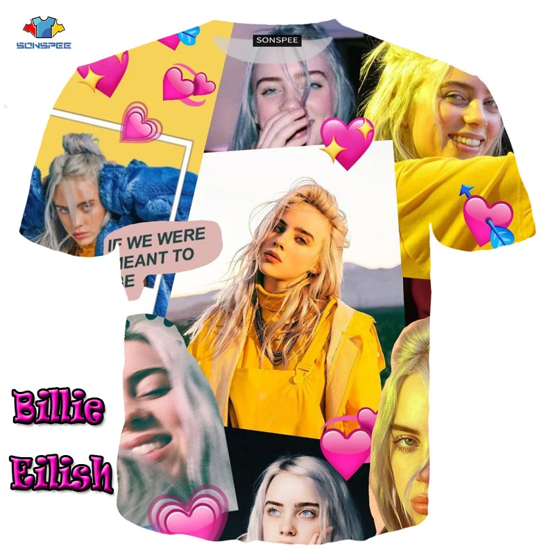 

SONSPEE Summer Star Short Sleeve Billie Eilish T-Shirt Fashion Trend Beauty T-Shirt Multi-Element Funny Blouse Locomotive Tops