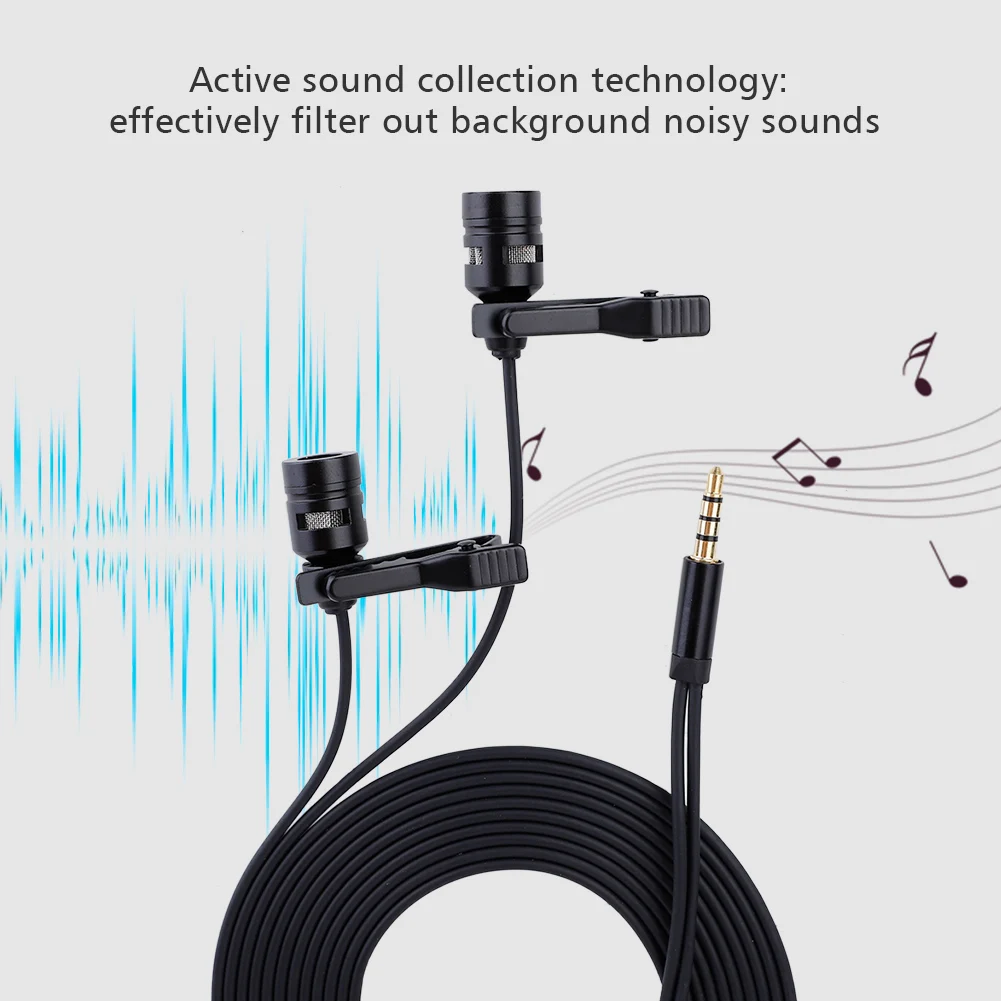 SOONHUA 3,5 мм микрофон с отворотом Клип микрофон с конденсаторной технологией двухголовые микрофоны для смартфона