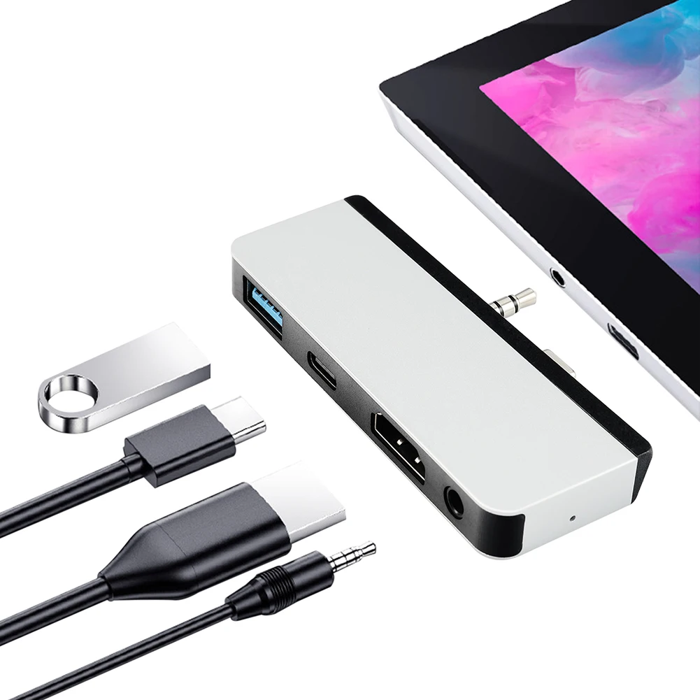 USB C Hub for Microsoft Tablet Surface Go USB Type C to 4K HDMI Adapter USB C 3 5mm Headphone Jack PD Charging
