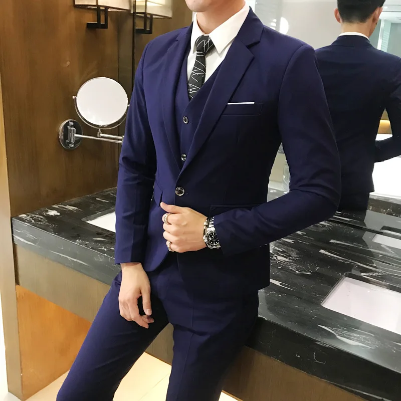 

plus size 5XL 6XL Mens Suit Solid Color Formal Business One Button 3-Piece Suit Slim Fit Three Piece Wedding Men Suits