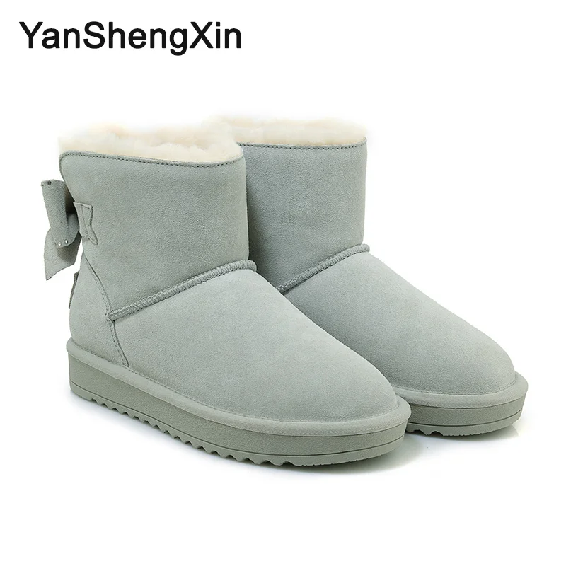 YANSHENGXIN/обувь; женские ботинки; зимние сапоги из коровьей кожи; теплая шерстяная женская обувь; зимние сапоги; женские ботинки со стразами и бантом
