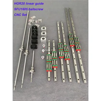 

HGR20 cnc set Square Linear guide sets 12pcs HGH20CA +SFU605/1610 1605 ball screw+BK BF12 housing Coupling for Spindle motor kit