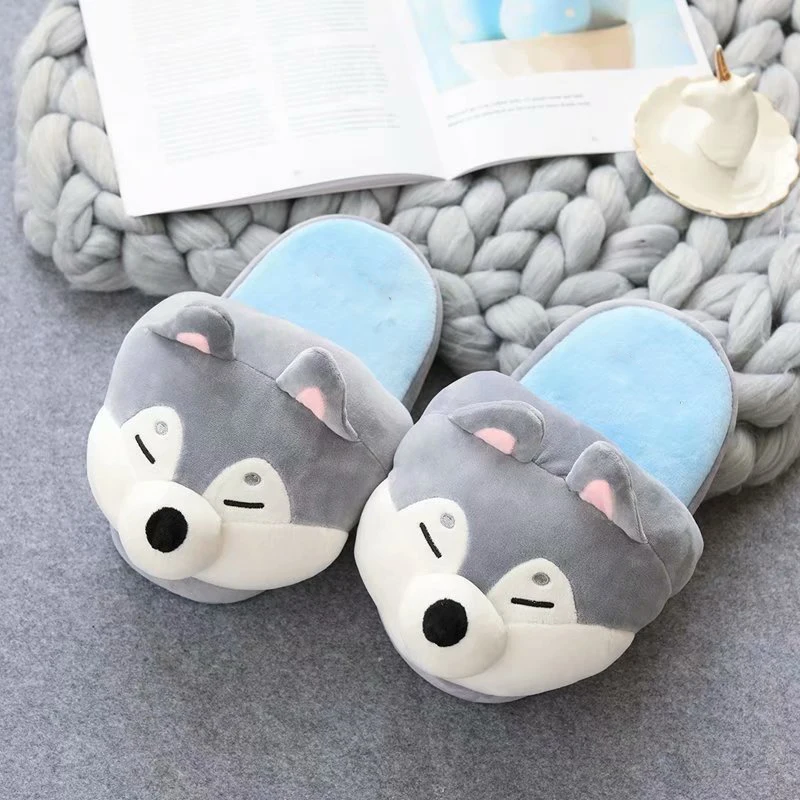Dog Cute Animal Slipper For Women Girls Fashion Kawaii Fluffy Winter Warm Slippers Woman Cartoon House Slippers Funny Shoes