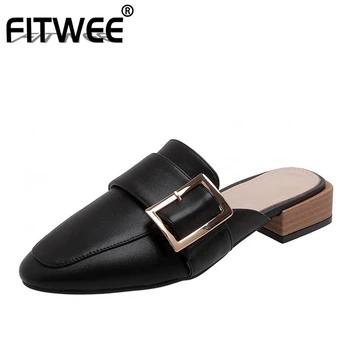 

FITWEE Size 33-45 New Style Sandals Women Square Heels Summer Shoes Women Low High Heel Shoes Fashion Ladies Slippers