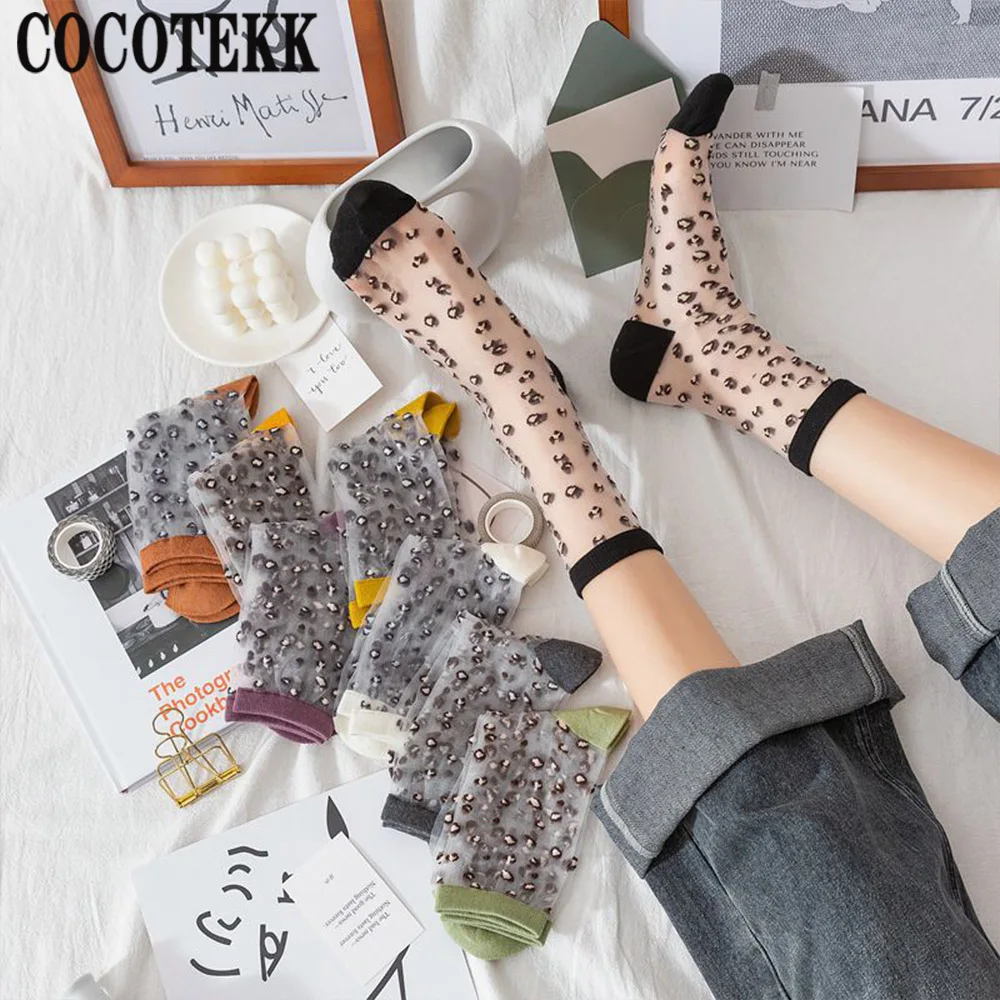 

New Hot Fashion Summer Women Sexy Leopard Floral Socks Soft Comfortable Thin Gauze Transparent Lady Socks Trendy Girls Gifts