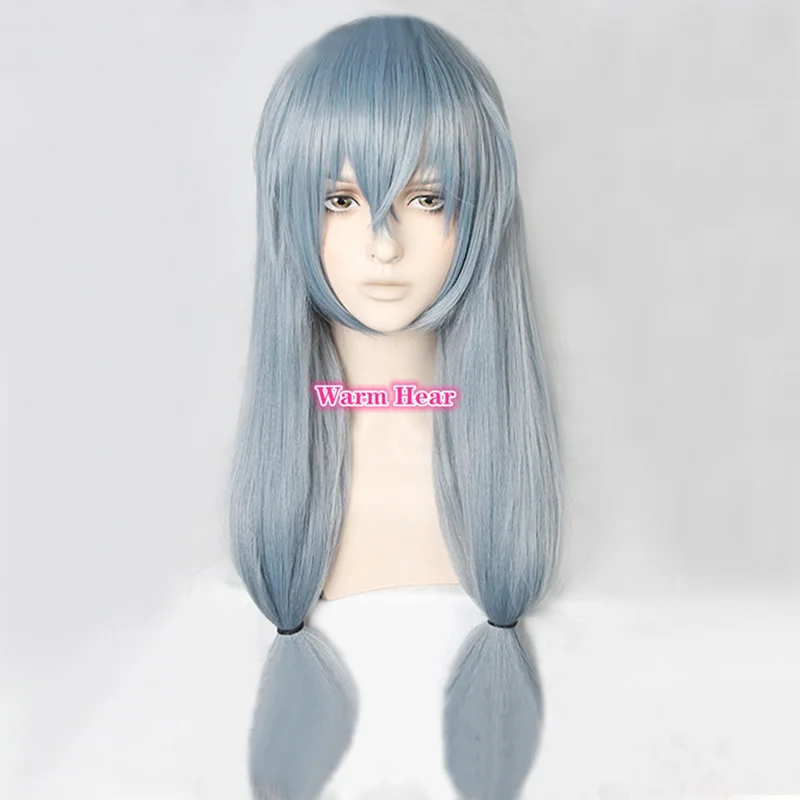 Jujutsu Kaisen Mahito Cosplay Wig Light Gray Blue Clip Ponytail Heat Resistant Hair three braid And Horsehair + a wig cap sexy anime cosplay