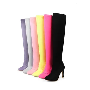 

large size shoes stretch boots over-knee boots sexy thin heel pink