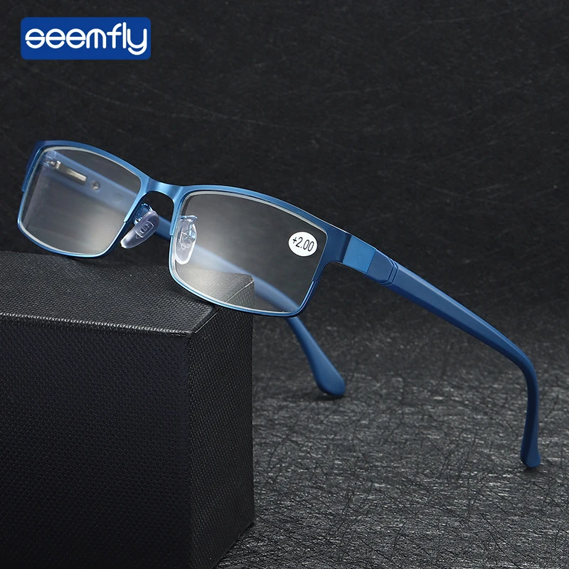 

Seemfly Men's Business Reading Glasses TR90 Spring Foot Reading Glasses with Classics metal frame Eyeglasses Computer Eyewear