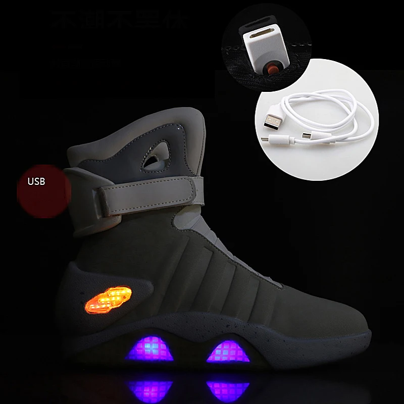 37-46 Plus Size Men Sneakers USB Rechargeable Led Shoes For Man Fashion Casual Shoes Back To The Future Glowing Running Shoes