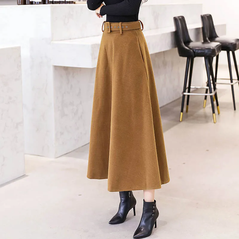 NORMOV-2019-Fashion-Winter-Women-s-Wool-Skirts-With-Belt-Solid-Color-Vintage-Woolen-Skirt-Female (2)