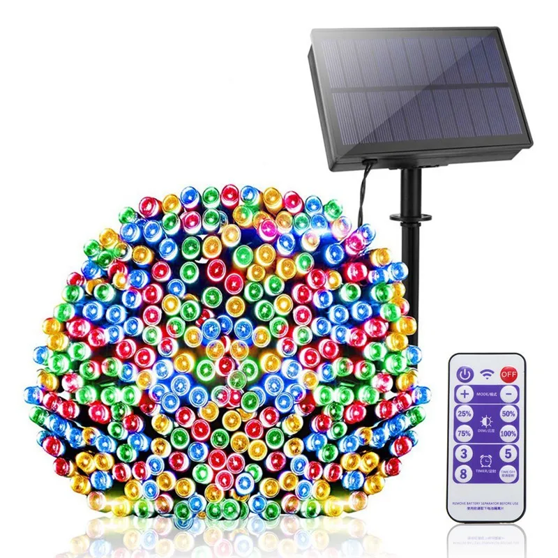 Solar Panel LED String Light with Remote Dimmable Outdoor Garden Christmas Fairy Tale Holiday Lighting Decora