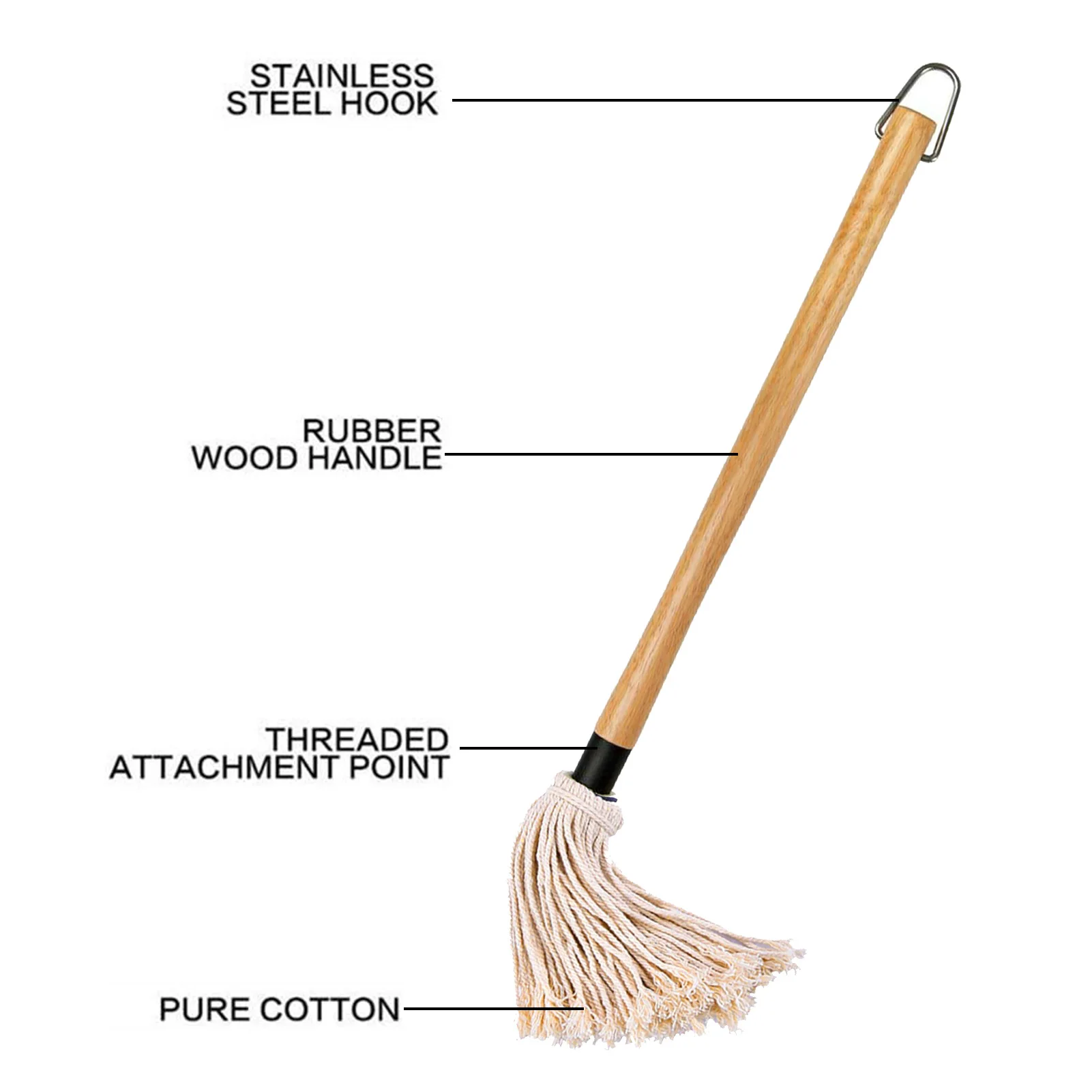 Grill Basting Brush BBQ Mop Professional Barbecue Brush Basting Mops Cotton Fiber Head Natural Hardwood Handle Dish Mop Style Grill Brush