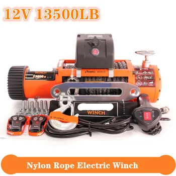 

12v Electric Winch13500lb Heavy Duty ATV Trailer high tensile nylon rope cable Remote Control Set