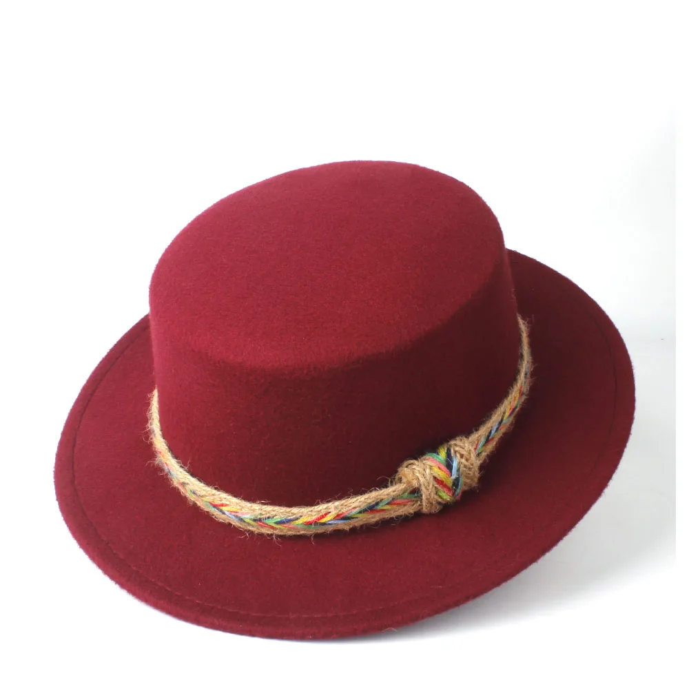 Женская шерстяная шляпа Fedora с плоским верхом, элегантная женская зимняя широкополая шляпка для церкви, уличная дорожная чародейная шляпа, Повседневная шапка, размер 56-58 см