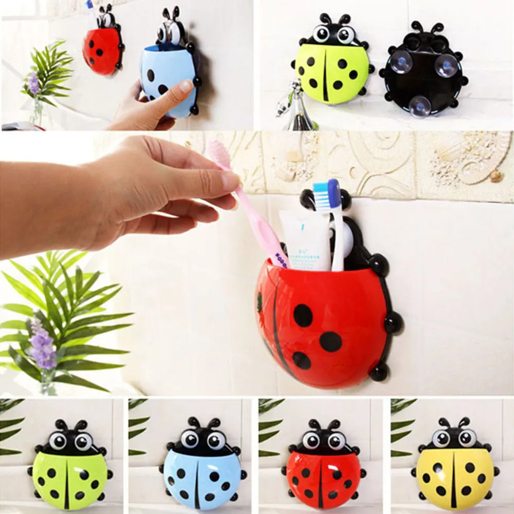 

Suction Hooks Rack Toothbrush Holder Case Ladybug Home Supplies Organizer Kids Decorations Creative Cartoon Bathroom Household