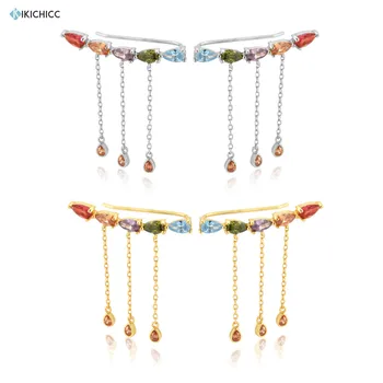 

Kikichicc 925 Sterling Silver Gold Rainbow Zircon Climber Women Stud Earring Long Luxury CZ Fow Women Wedding Rock Punk Jewelry