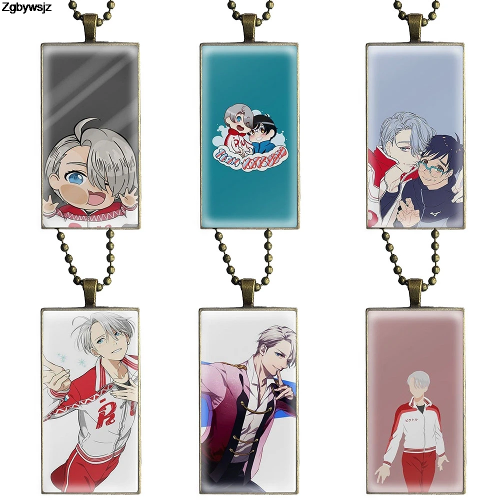 Anime Skate Yuri On Ice Victor Nikiforov Design Fashion Vintage Glass Women Rectangle Necklace Pendants For Men | Украшения и