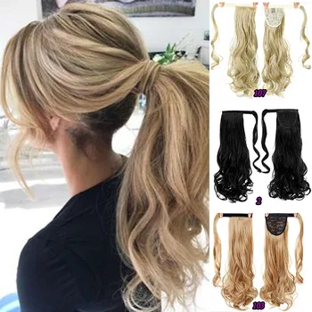 

XUANGUANG 24 inch Fashionable curly hair wig Silky Synthetic Draw string ponytail Hair Extension High Temperature Fiber
