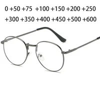 Retro Retro Reading Glasses Frame Men and Women Brand Designer Round Glasses Optical Glasses Frame Trend Metal Glasses +50 +100 1