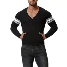 Мужские свитера в полоску, Осенние повседневные свитера с v-образным вырезом, пуловеры, модные тонкие ветрозащитные рубашки, мужские рубашки MOOWNUC