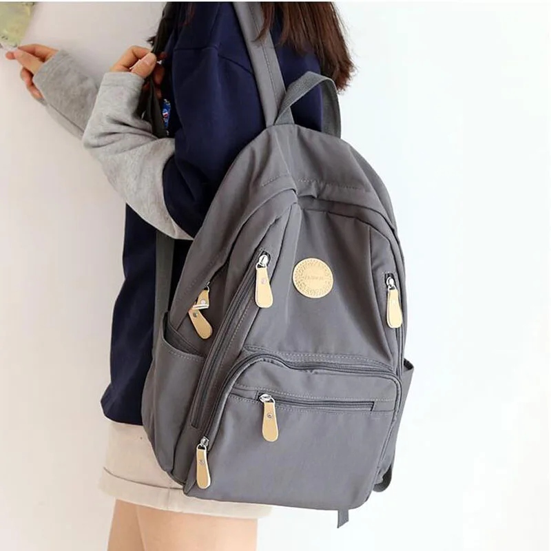 Mochila escolar de nailon impermeable para mujer, bolsillos con cremallera  escolar con muchos morral, para adolescentes|Mochilas| - AliExpress
