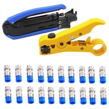 

Coaxial Cable Stripper Tool Coax Cable Crimper Kit Adjustable RG6 RG59 RG11 75-5 75-7 with 20 PCS F Compress