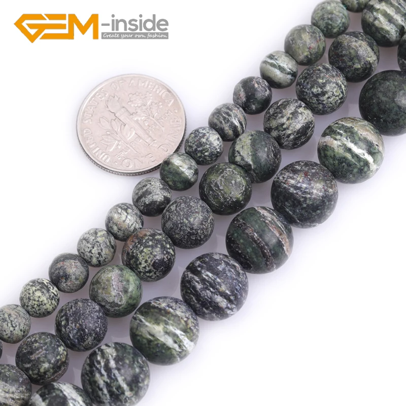 Natural Stone Frosted Matte Green Zebra Jasper Round Shape Beads Loose Bead For Jewelry Making Strand 15 inch 4mm-10mm Wholesale | Украшения