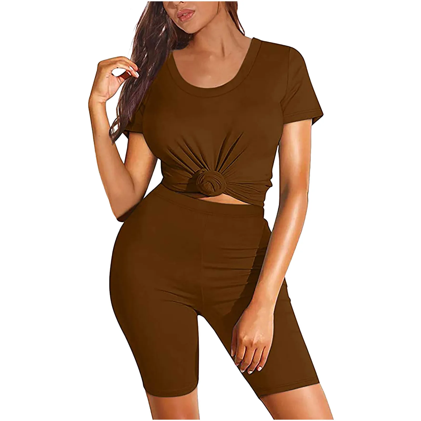 Seamless Yoga Set 2 Pcs Sports Suit Female Workout Clothes Outfits Biker Set T Shirt+High Waist Shorts Yoga Set ensemble femme 2