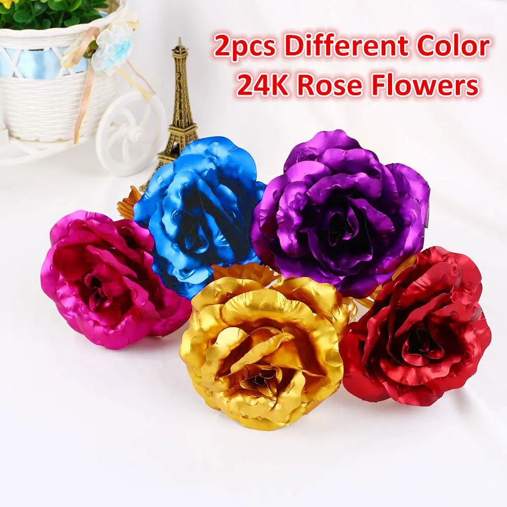 

Gold Foil Plated Rose Golden Violet 24K Goldplated Flowers Without Box Decoration Artificial Flower Wedding Jewelry Elegant