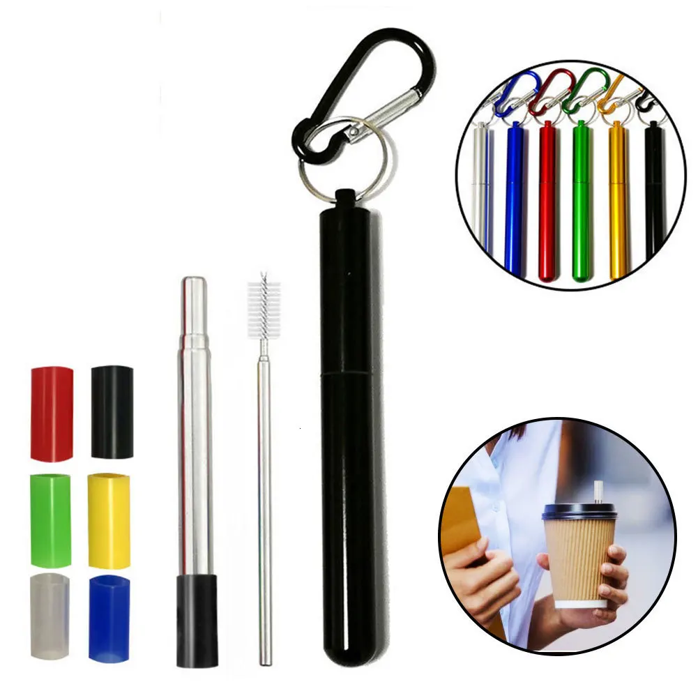 Portable Stainless Steel Telescopic Drinking Straw for Travel Reusable Collapsible Metal With Cleaning Brush Case Party Tool