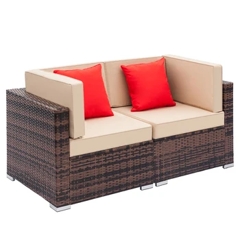 

High Quality Rattan Sofa Furniture Set 2pcs Corner Sofas Brown Gradient Living Room Furniture Living Room Sofa Comfortable Set