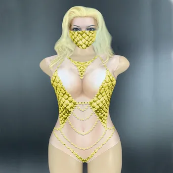 

Sexy Black Stage Bodysuit 3D Printing Dance Costume Bling Rhinestones Leotard Party Celebrate Wear Singer Performance Outfit