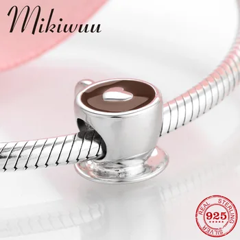 

Hot Sale Fashion 925 Sterling Silver Love Heart Coffee Cup Charm Beads Fits Original Mikiwuu Bracelet Bangles Women DIY Jewelry