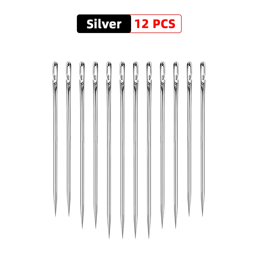 12/24Pcs Self-Threading Sewing Needles Stainless Steel Quick Automatic Threading Needle Stitching Pins DIY Punch Elderly Needle 