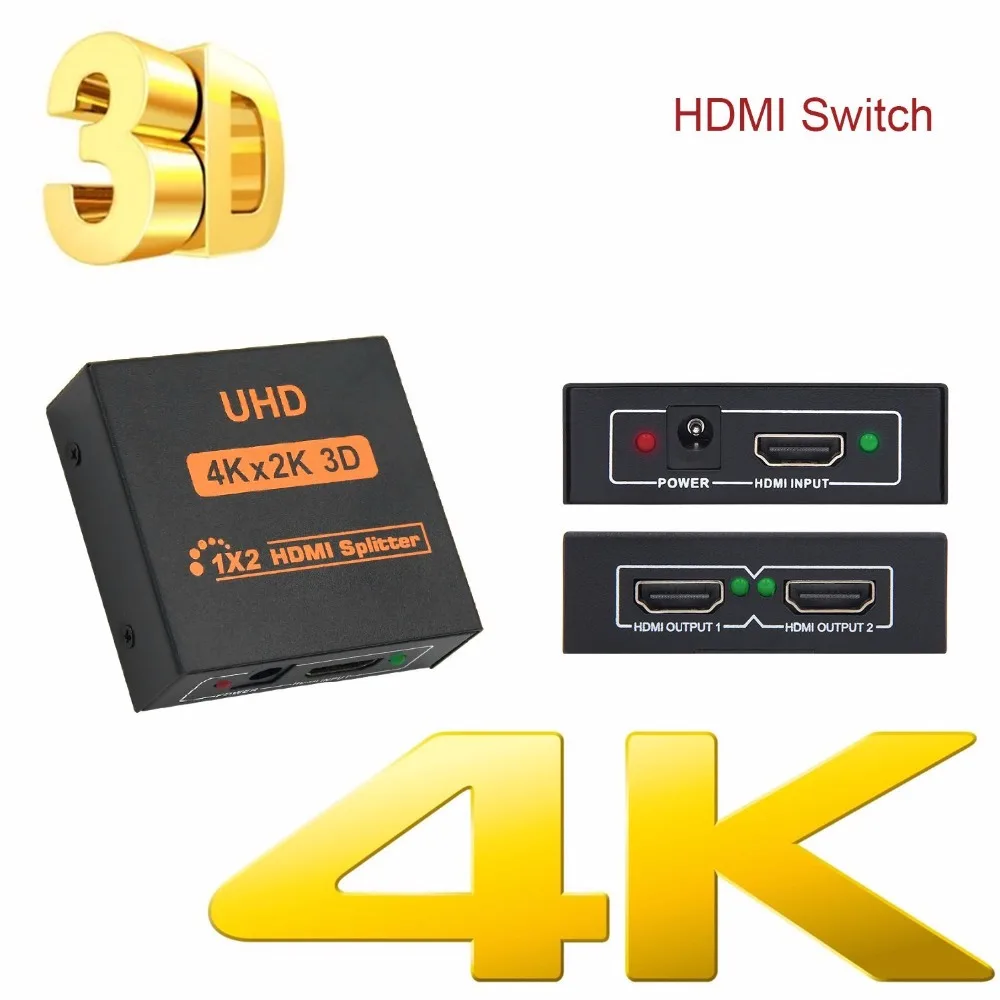 4K HDMI сплиттер Full HD 1080p видео HDMI коммутатор 1X2 1X4 двойной дисплей для HDTV DVD PS3 Xbox