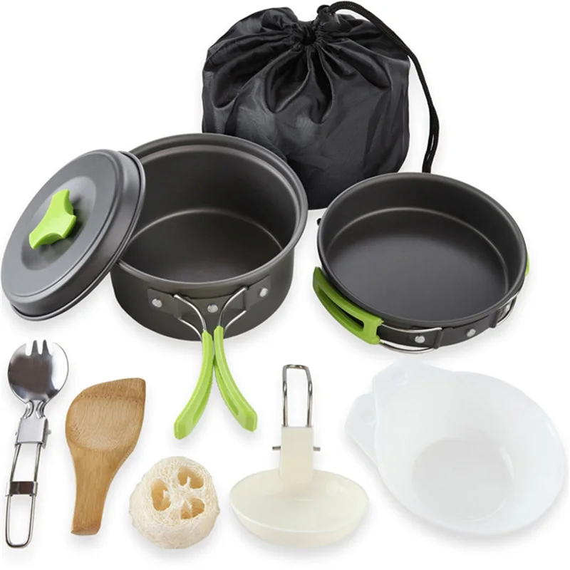 

Camping Cookware Camping Pot Bowl Spoon Fork Travel Cookware Set Portable Tableware Cooking Tools Camping Cookware