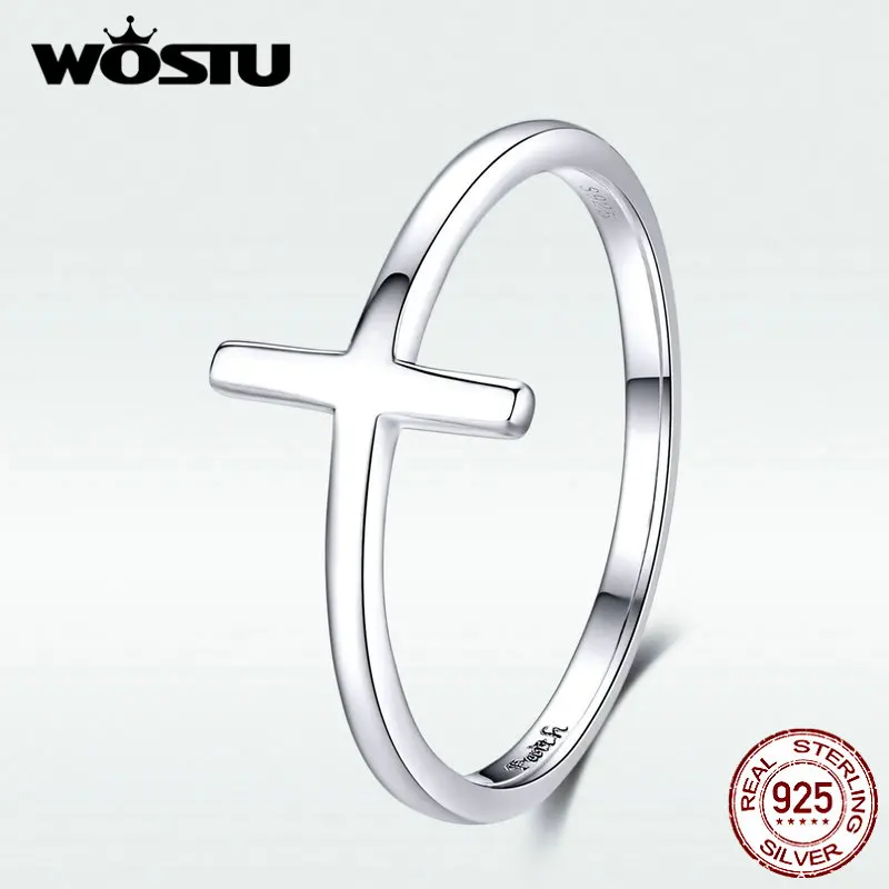 WOSTU New Arrival 925 Sterling Silver Cross Fashion Ring Finger For Women Lover Wedding Rings Genuine Luxury Jewelry BKR562