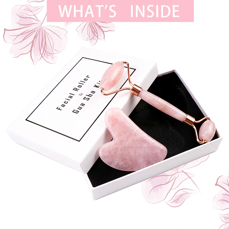2in1Rose Quartz ролик массажер для похудения лица подъемный инструмент натуральный
