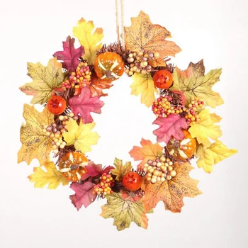 

Christmas Maple Leaf Garland Autumn Pumpkin Berry Wreath Home Thanksgiving
