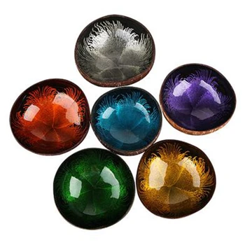 

6Pcs/Set Natural Coconut Shell Key Candy Dish Table Key Storage Section Coconut Bowl Ink Creative Ornament Creative Storage Bo