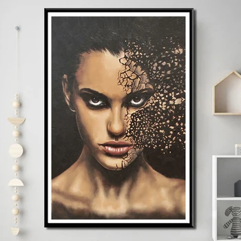 

Abstract Graffiti Art Wall Oil Paintings Women Portrait Canvas Painting Black And Gold Scandinavian for Living Room Home Decorat