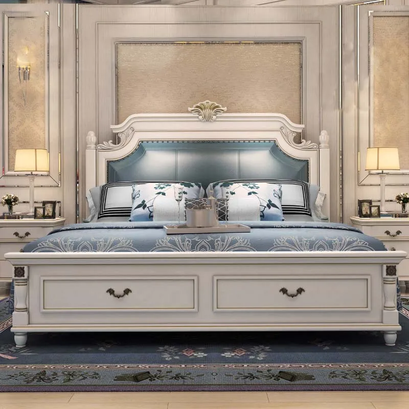 American country 1.8 meters European style double marriage bed storage high box bed 1.5 meters bedroom solid wood