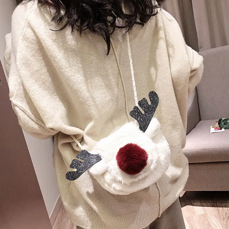 Winter Plush Bag Ins Mini Shoulder Bag New Cute Furry Reindeer Small Square Bag Christmas Wild Single Shoulder Messenger Bag