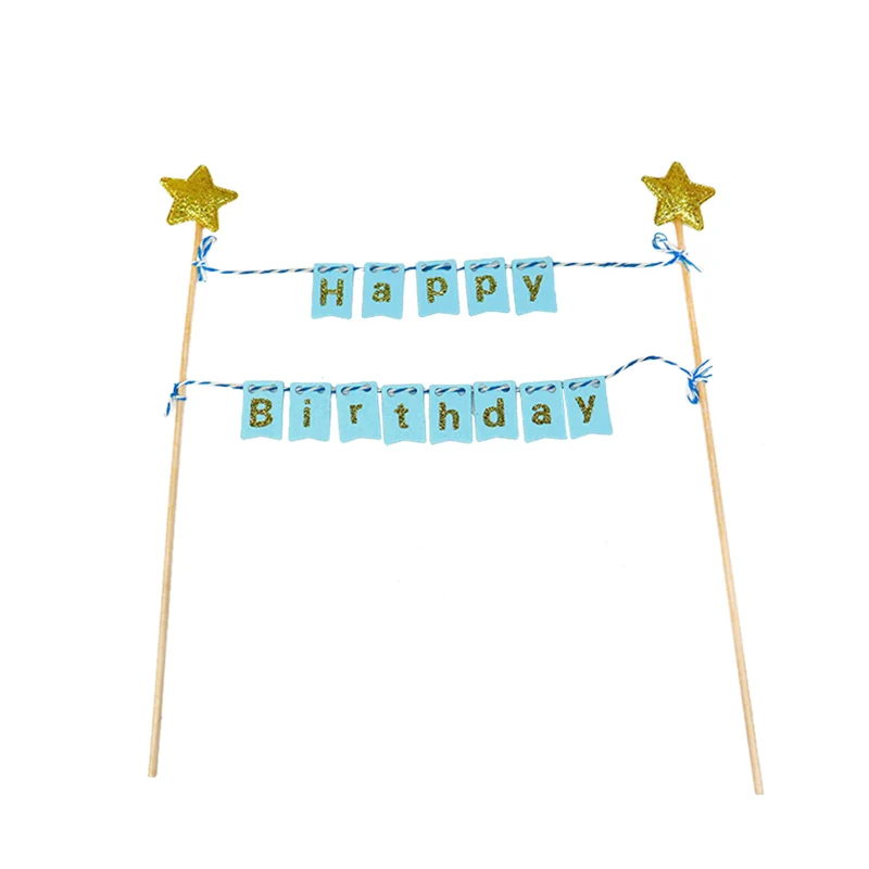 1Set Happy Birthday Cake Toppers Banner Flag Baby Shower Birthday Party Cupcake Topper Kids Girl Boy Birthday Cake Decorations