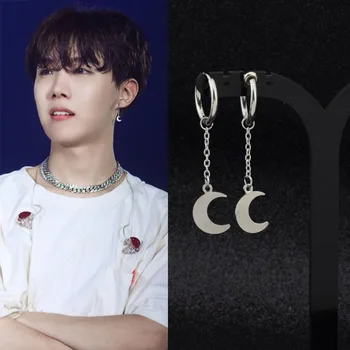 

Korean popular Earrings Long Men Bangtan Boys V Stud Earring For Women Men Moon Accessories